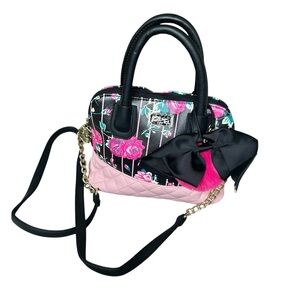 Betsey Johnson Black and Pink Floral Bag